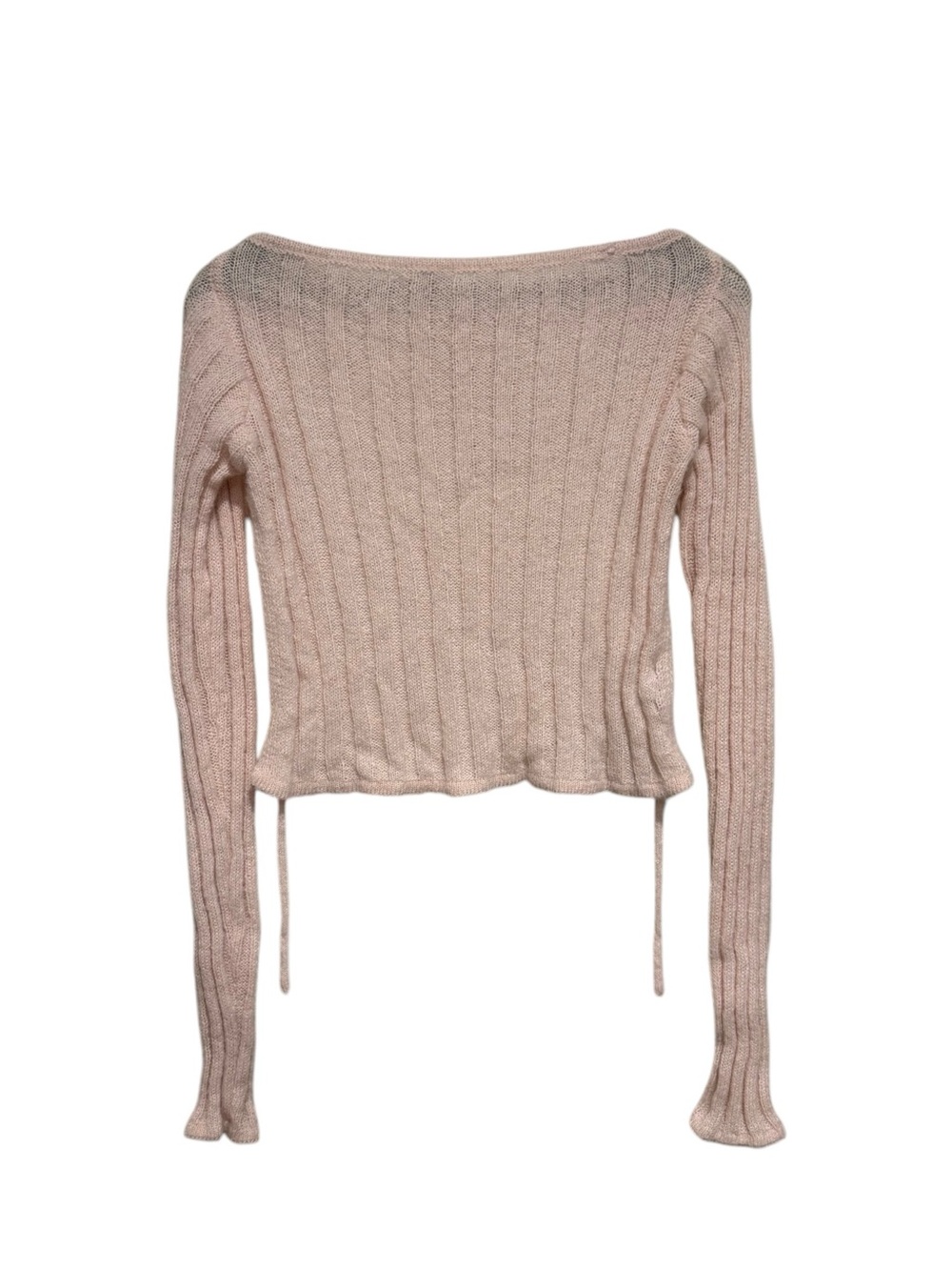 EDIKTED Light Pink Long Sleeve Straight Neck Light Sweater w/open Tie Back. Sz S